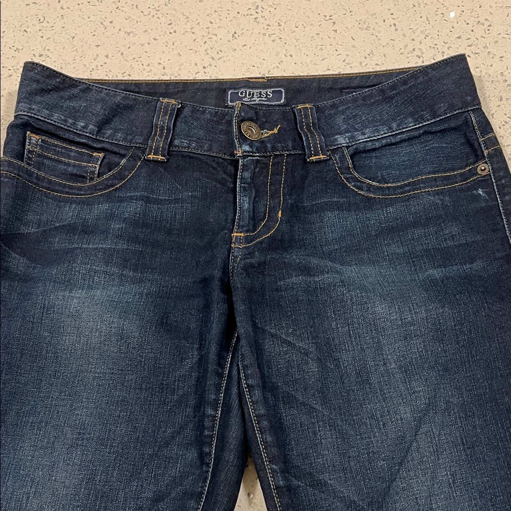 GUESS Low Rise Daredevil Boot Dark Blue Contrast Stitching Stretch Jeans Size 29 - Picture 5 of 16